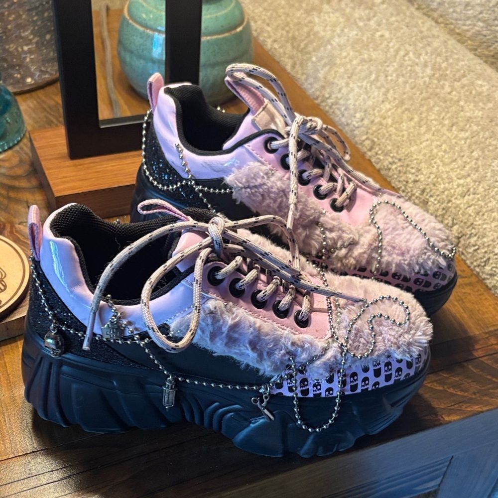 Koi Pink and Black Furry Women's Sneakers